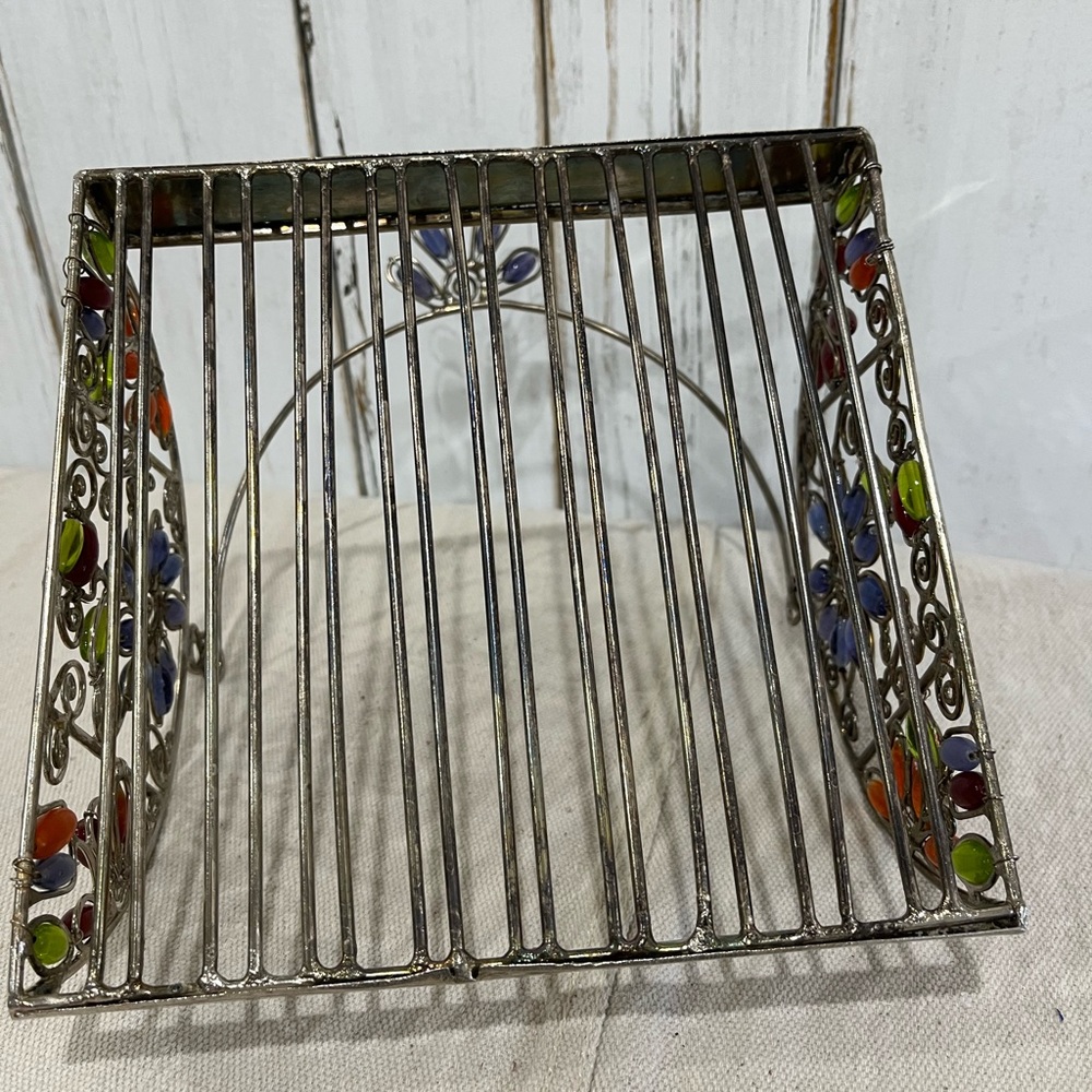 Vintage Glass Like Beaded Silver Napkin Holder with Beaded Handle - Picture 8 of 16